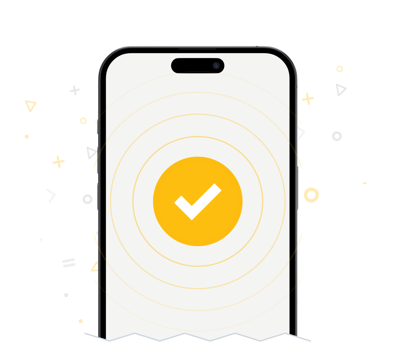 Smartphone screen with a check mark.