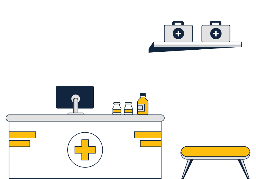 Illustration of a pharmacist counter.