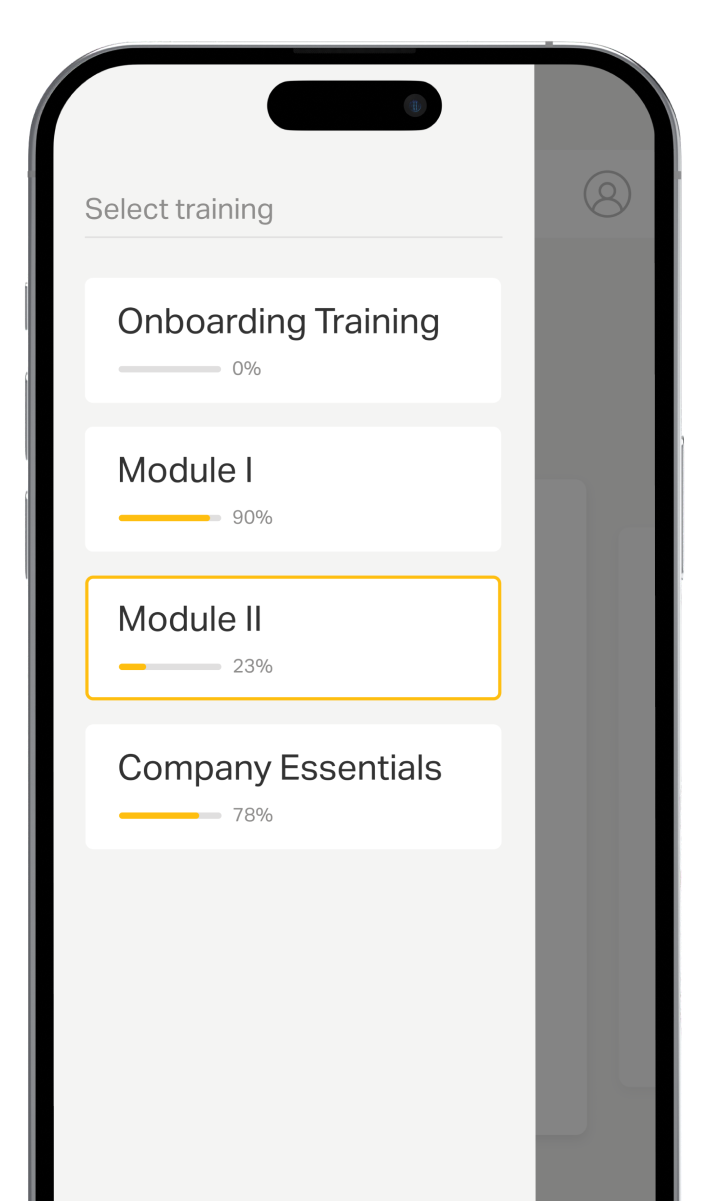 A smartphone screen with the Coach Microlearning training structure feature.